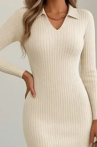 Women's Long Sleeve Knitted Dress - BÜYÜKBEDENIZ (1)
