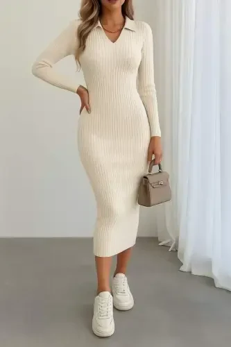 Women's Long Sleeve Knitted Dress - 3