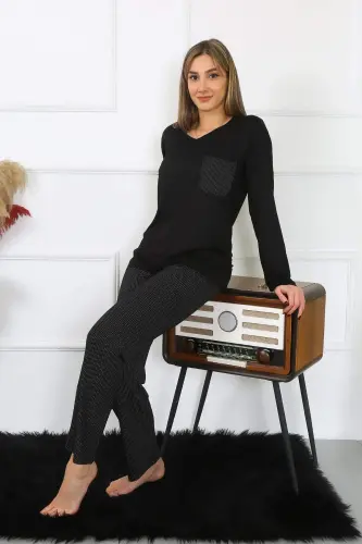 Women's Long Sleeve Knitted Pajamas Set 4193 - 1