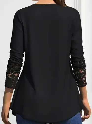 Women's Long Sleeve Lace Detail Buttoned Viscose Blouse - BÜYÜKBEDENIZ (1)
