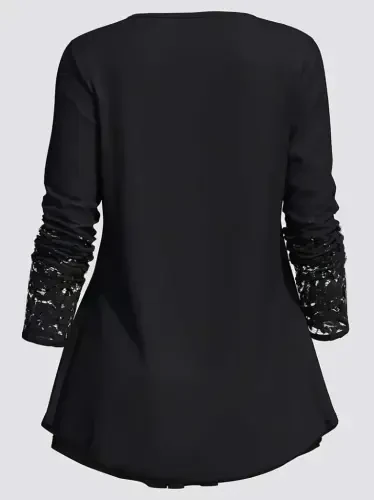 Women's Long Sleeve Lace Detail Buttoned Viscose Blouse - 3