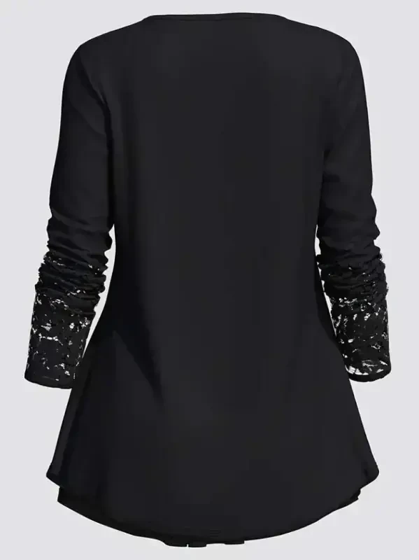 Women's Long Sleeve Lace Detail Buttoned Viscose Blouse - 3
