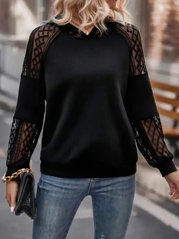 Women's Long Sleeve Lace Hooded Viscose Two Thread Blouse - 3