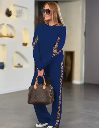 Women's Long Sleeve Leopard Detailed Viscose Two Thread Tracksuit - BÜYÜKBEDENIZ (1)