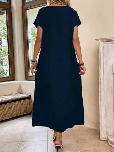 Women's Long Sleeve Low Neck Viscose Dress - 3