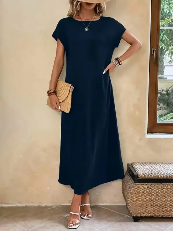 Women's Long Sleeve Low Neck Viscose Dress - 4