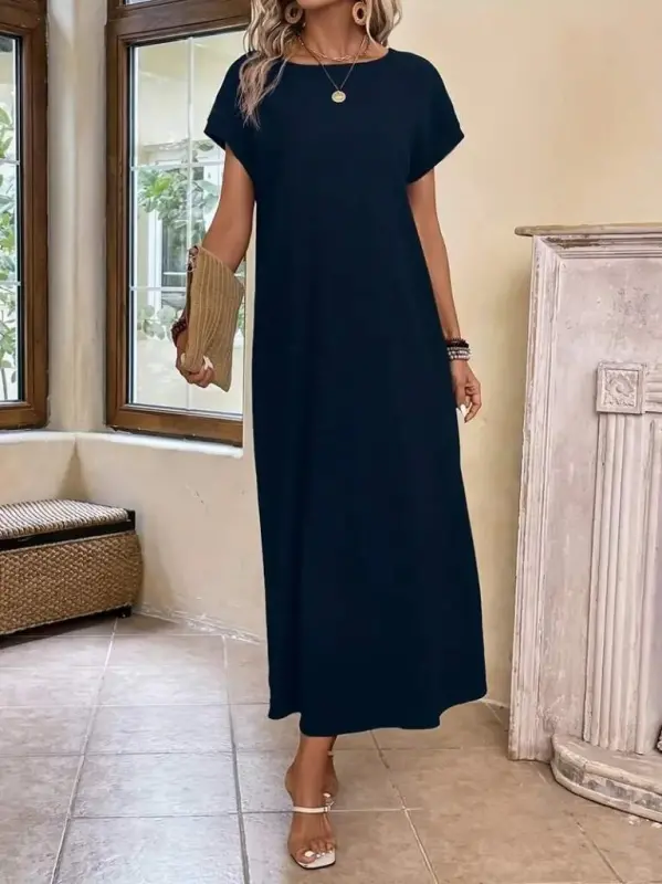 Women's Long Sleeve Low Neck Viscose Dress - 1