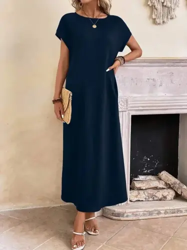 Women's Long Sleeve Low Neck Viscose Dress - BÜYÜKBEDENIZ (1)