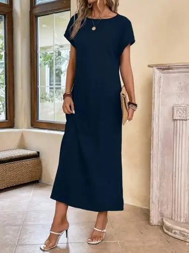 Women's Long Sleeve Low Neck Viscose Dress - 5