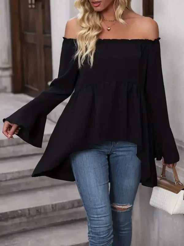 Women's Long Sleeve Madonna Collar Asymmetric Detailed Spanish Viscose Blouse - 5