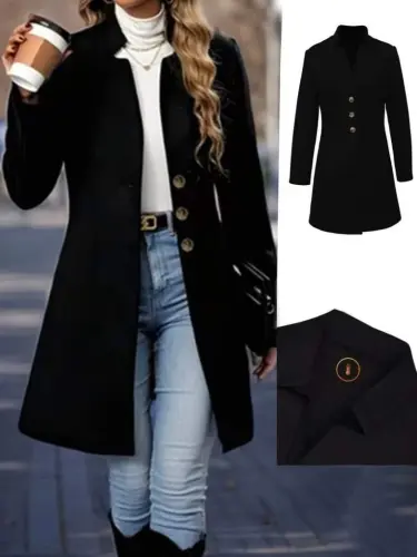 Women's Long Sleeve Mandarin Collar Button-Down Imported Wool-Blend Unlined Short Coat - 4