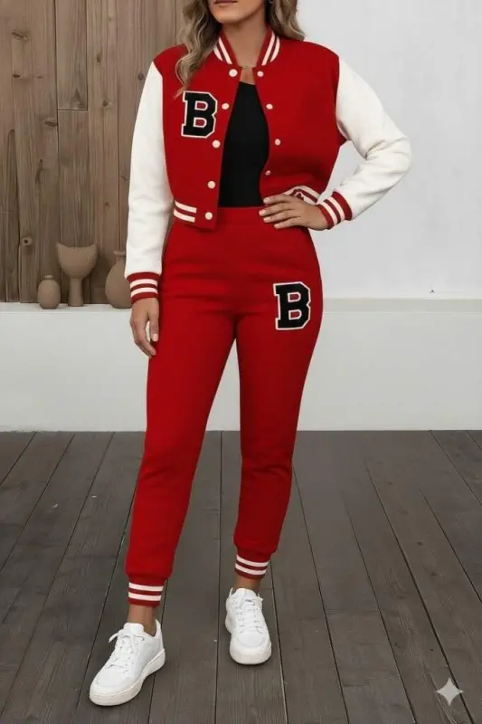 Women's Long Sleeve Mandarin Collar Button-Front Jacket Pants Fleece-Lined Two Thread Two-Piece Set - 3