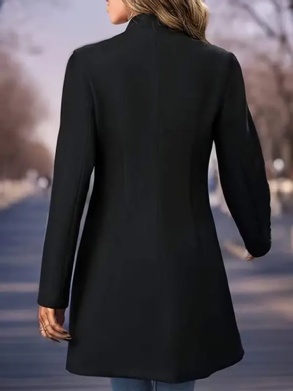Women's Long Sleeve Mandarin Collar Front Buttoned Imported Wool Coat Unlined Short Coat - 3