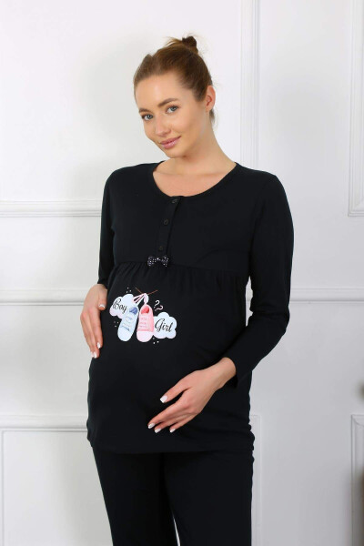 Women's Long Sleeve Maternity and Postpartum Pajama Set Black 45501 - 2