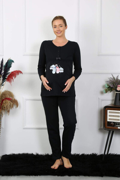 Women's Long Sleeve Maternity and Postpartum Pajama Set Black 45501 - 4