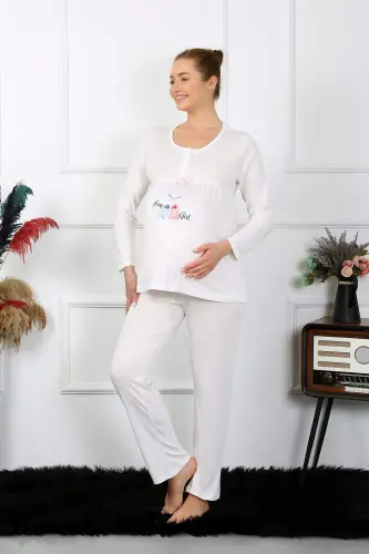Women's Long Sleeve Maternity Nursing Pajama Set Ecru 45501 - 9