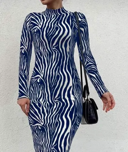 Women's Long Sleeve Micro Midi Dress - 2