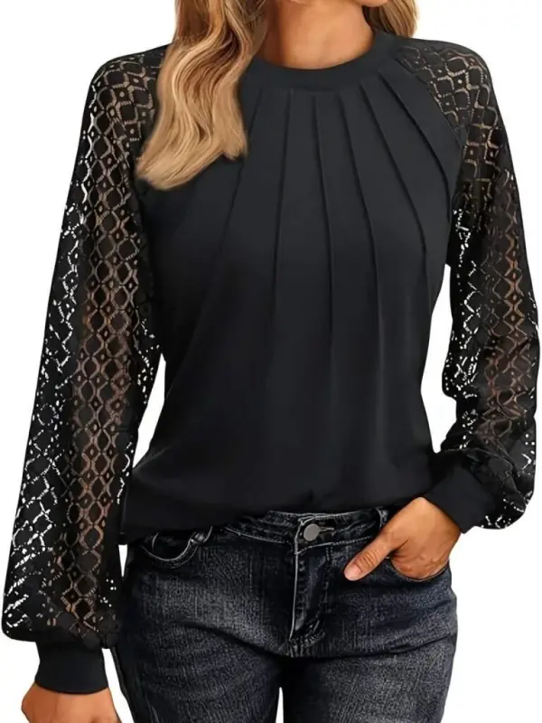 Women's Long Sleeve Mock Neck Ribbed Viscose Two Thread Blouse - 2