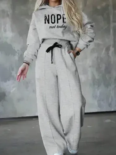 Women's Long Sleeve Nope Printed Ribbed Waist Two Piece Set - 1