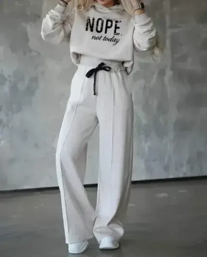 Women's Long Sleeve Nope Printed Ribbed Waist Two Piece Set - 4