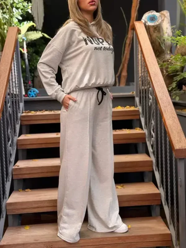 Women's Long Sleeve Nope Printed Ribbed Waist Two Piece Set - 14