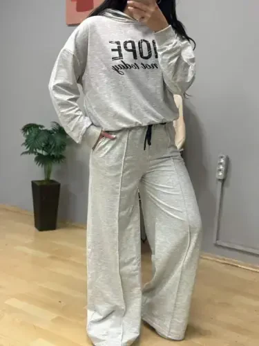 Women's Long Sleeve Nope Printed Ribbed Waist Two Piece Set - 5