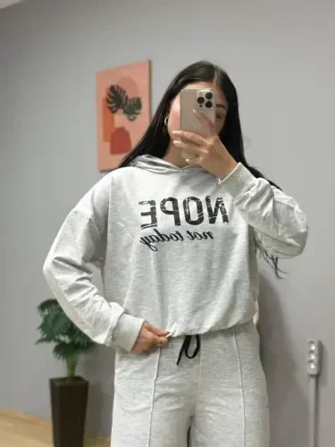 Women's Long Sleeve Nope Printed Ribbed Waist Two Piece Set - 6