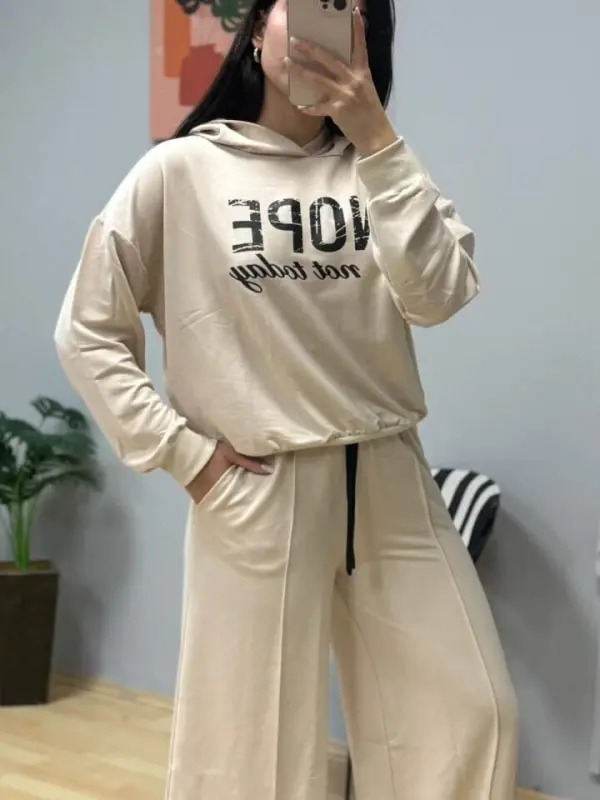 Women's Long Sleeve Nope Printed Ribbed Waist Two-Piece Set - 5