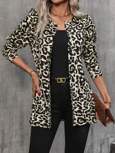 Women's Long Sleeve Off Shoulder Front Open Fleece Scuba Jacket - 6