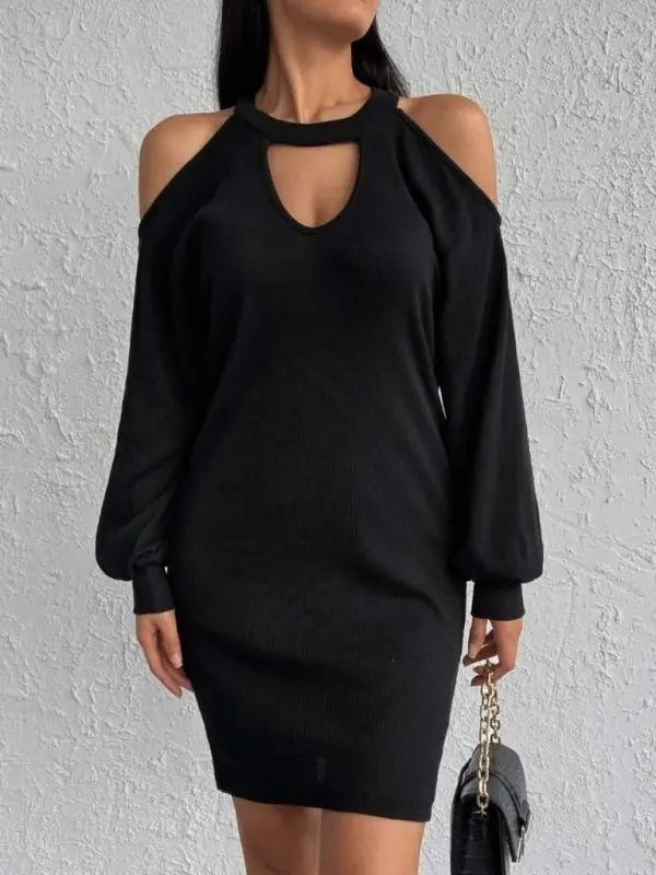 Women's Long Sleeve Off Shoulder Neck Strap Detail Bustier Dress - 4