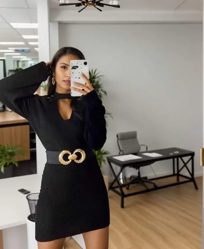 Women's Long Sleeve Off Shoulder Neck Strap Detail Bustier Dress - 9