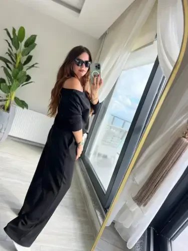 Women's Long Sleeve One Shoulder Cut Out Modal Blouse And Pants Set - BÜYÜKBEDENIZ (1)