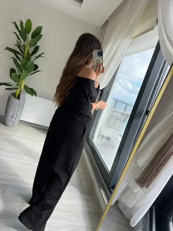 Women's Long Sleeve One Shoulder Cut Out Modal Blouse And Pants Set - 4