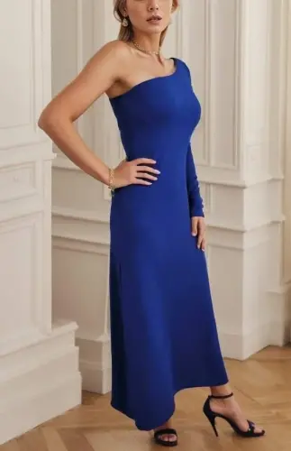 Women's Long Sleeve One Shoulder Detail Crepe Dress - 5