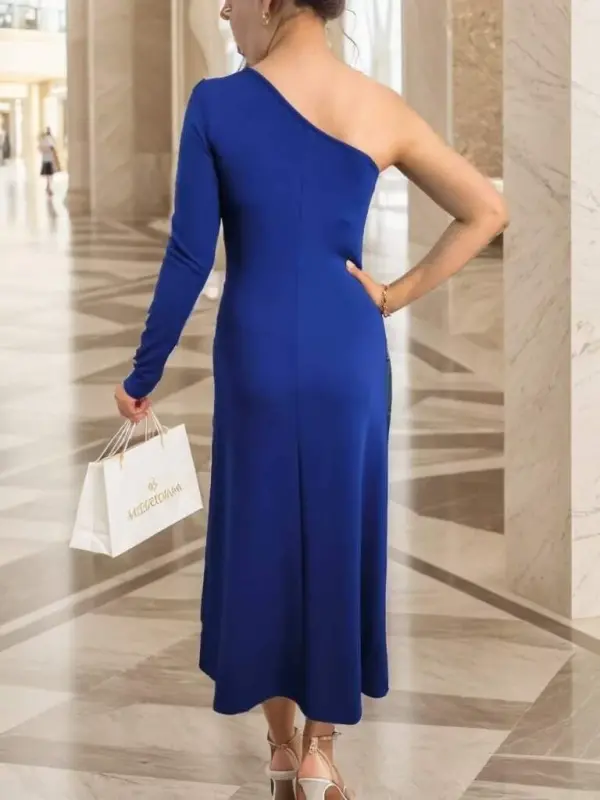 Women's Long Sleeve One Shoulder Detail Crepe Dress - 6