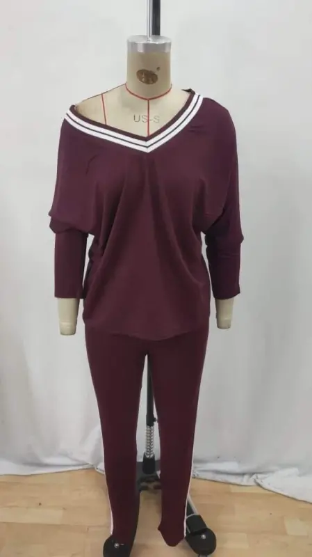 Women's Long Sleeve One Shoulder Detail Viscose Two Thread Blouse and Pants Set - 3