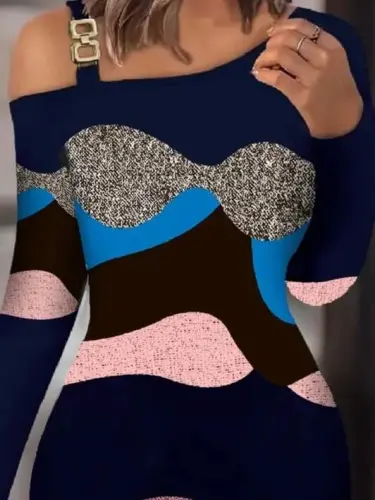 Women's Long Sleeve One Shoulder Strap Buckle Detailed Short Scuba Dress - 2