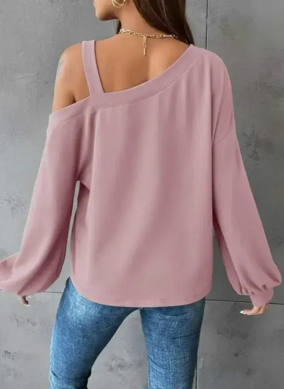 Women's Long Sleeve One Shoulder Strap Detail Slouchy Scuba Blouse - 2