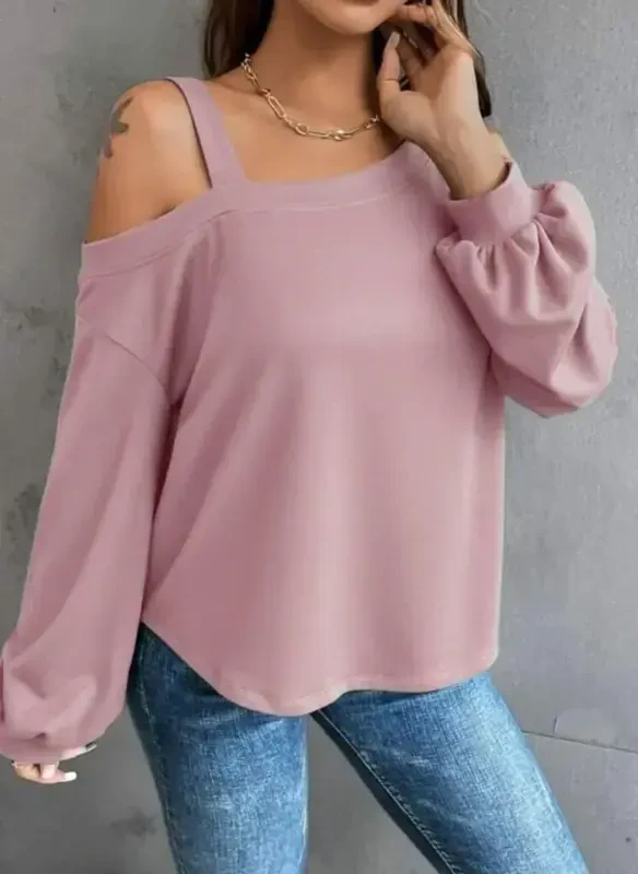 Women's Long Sleeve One Shoulder Strap Detail Slouchy Scuba Blouse - 3