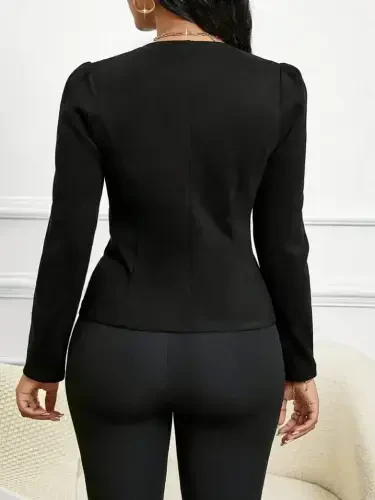 Women's Long Sleeve Open Front Button Down Short Suede Jacket - 3