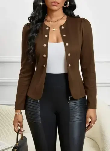 Women's Long Sleeve Open Front Button Down Short Suede Jacket - 2