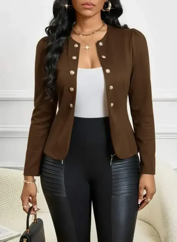 Women's Long Sleeve Open Front Button Down Short Suede Jacket - 2