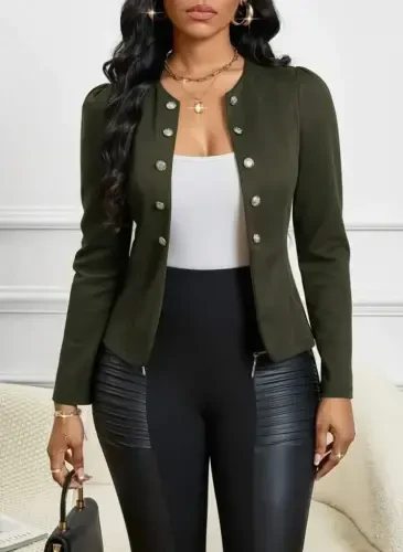 Women's Long Sleeve Open Front Button Down Short Suede Jacket - 2