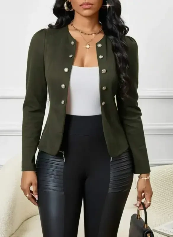 Women's Long Sleeve Open Front Button Down Short Suede Jacket - 3