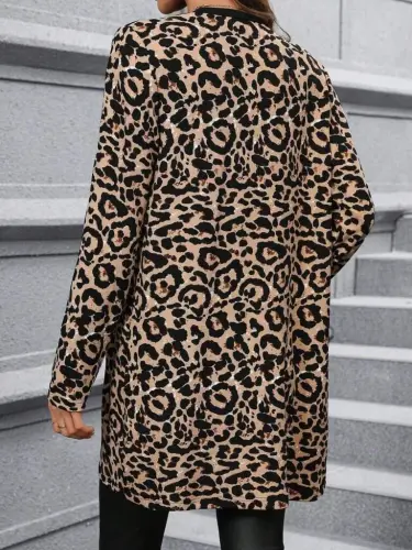 Women's Long Sleeve Open Front Leopard Print Modal Jacket - 3