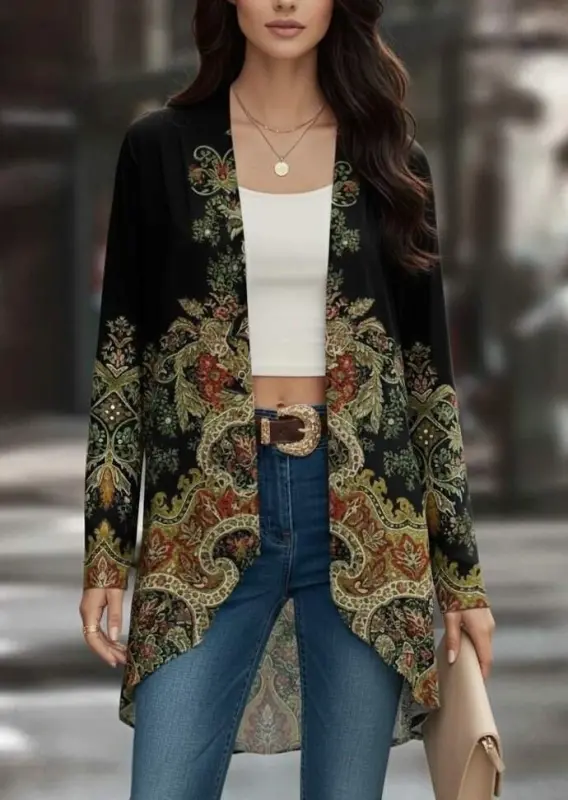 Women's Long Sleeve Open Front Patterned Sherpa Lined Scuba Jacket - 3