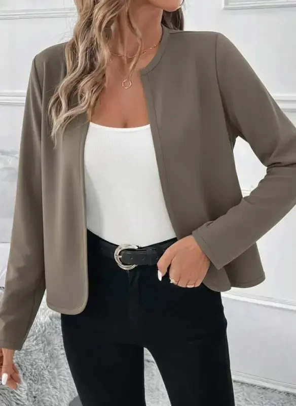 Women's Long Sleeve Open Front Scuba Short Mink Jacket - BÜYÜKBEDENIZ