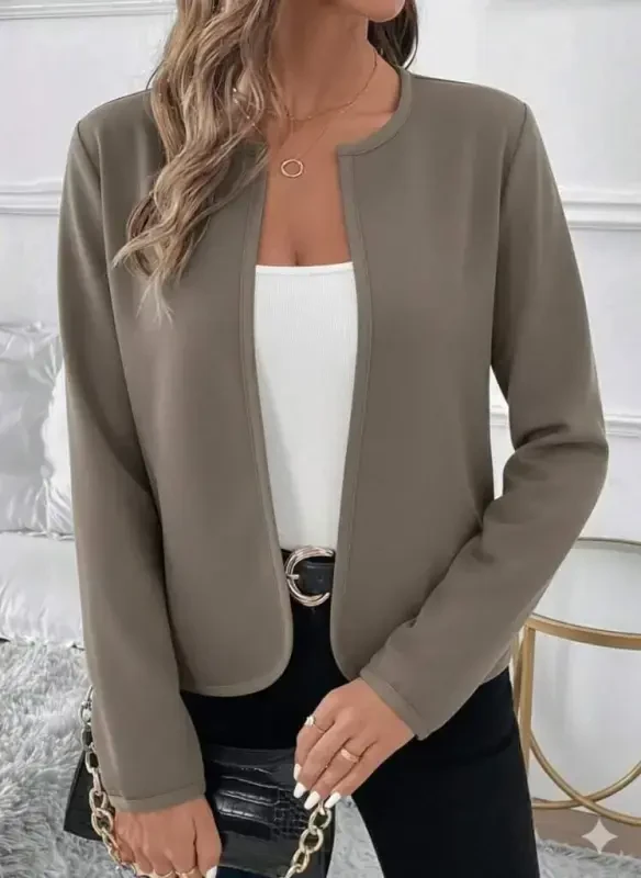 Women's Long Sleeve Open Front Scuba Short Mink Jacket - 2