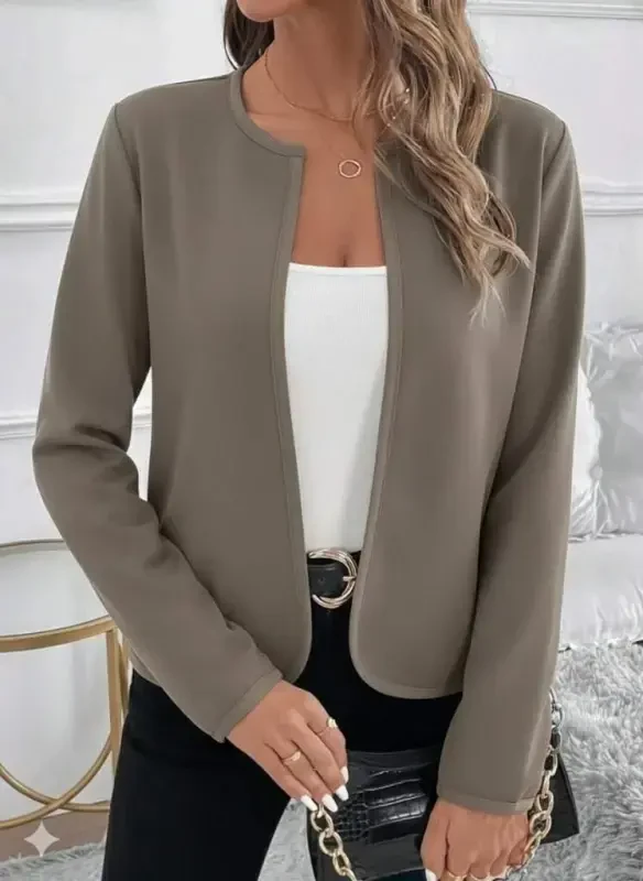 Women's Long Sleeve Open Front Scuba Short Mink Jacket - 3