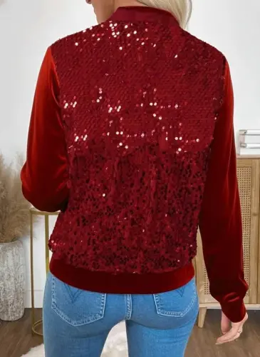 Women's Long Sleeve Open Front Sequined Velvet Jacket - 3